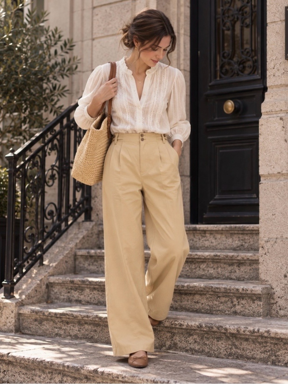 Madewell The Harlow Linen Blend Wide Leg Pants Seed NWT Size 2
